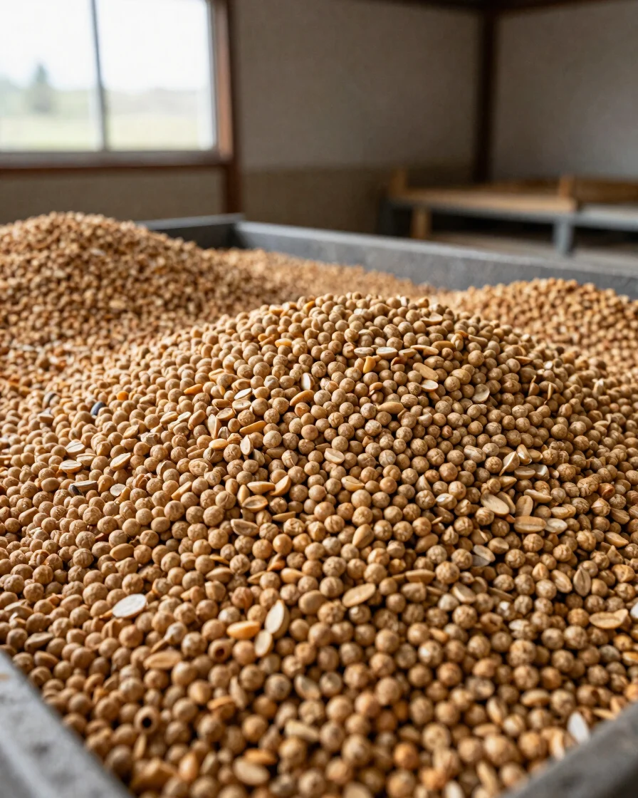 Sacchi di pellet in dettaglio appoggiati su un bancale in un maga